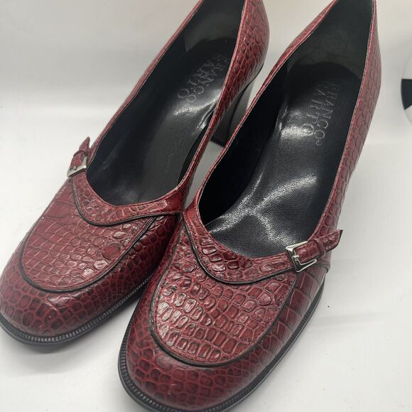 Franco Sarto Red Faux Croc Leather High Heels Block Heel Pumps Size 9M - Picture 2 of 3
